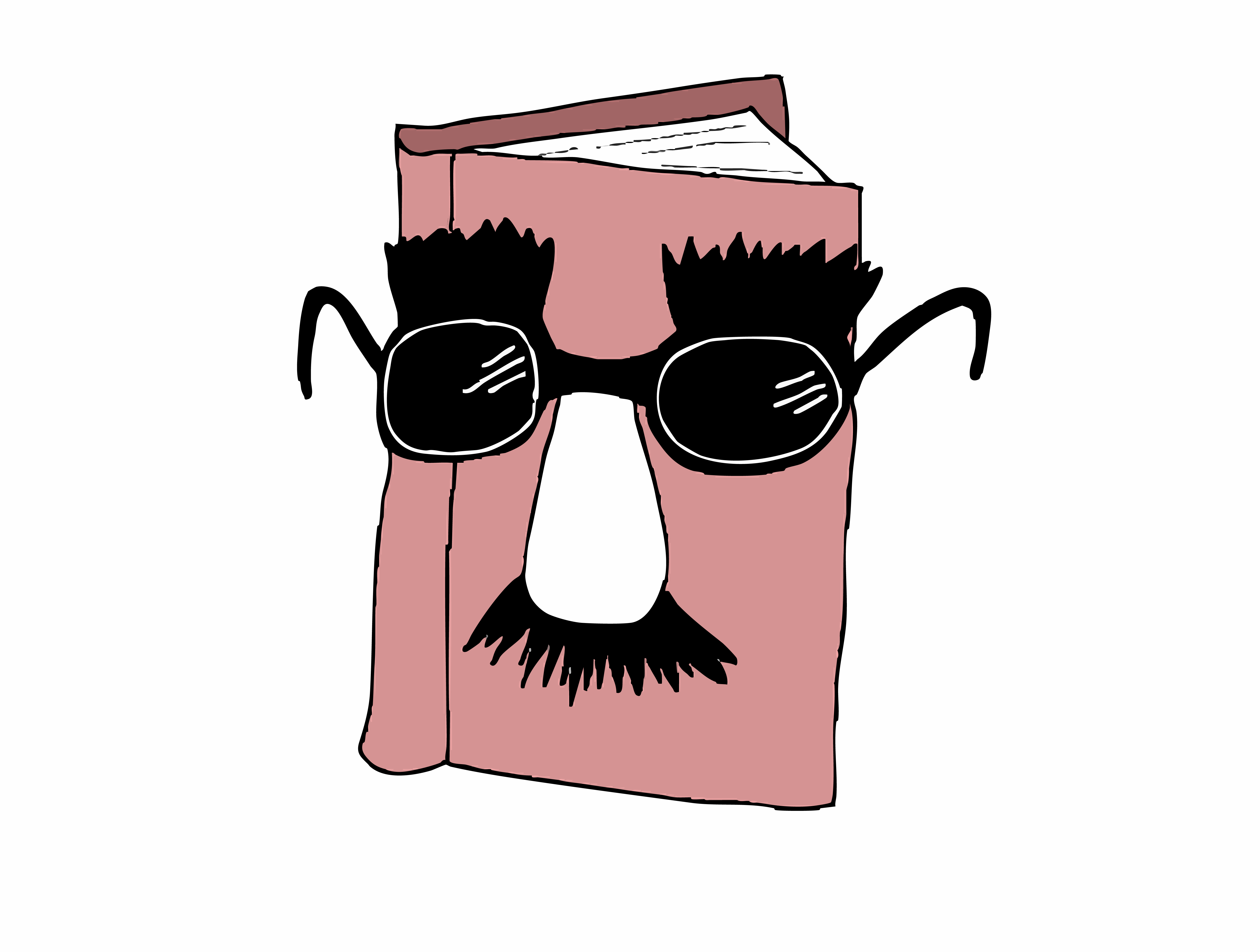 Illustration of a book disguised with glasses, a nose and a moustache