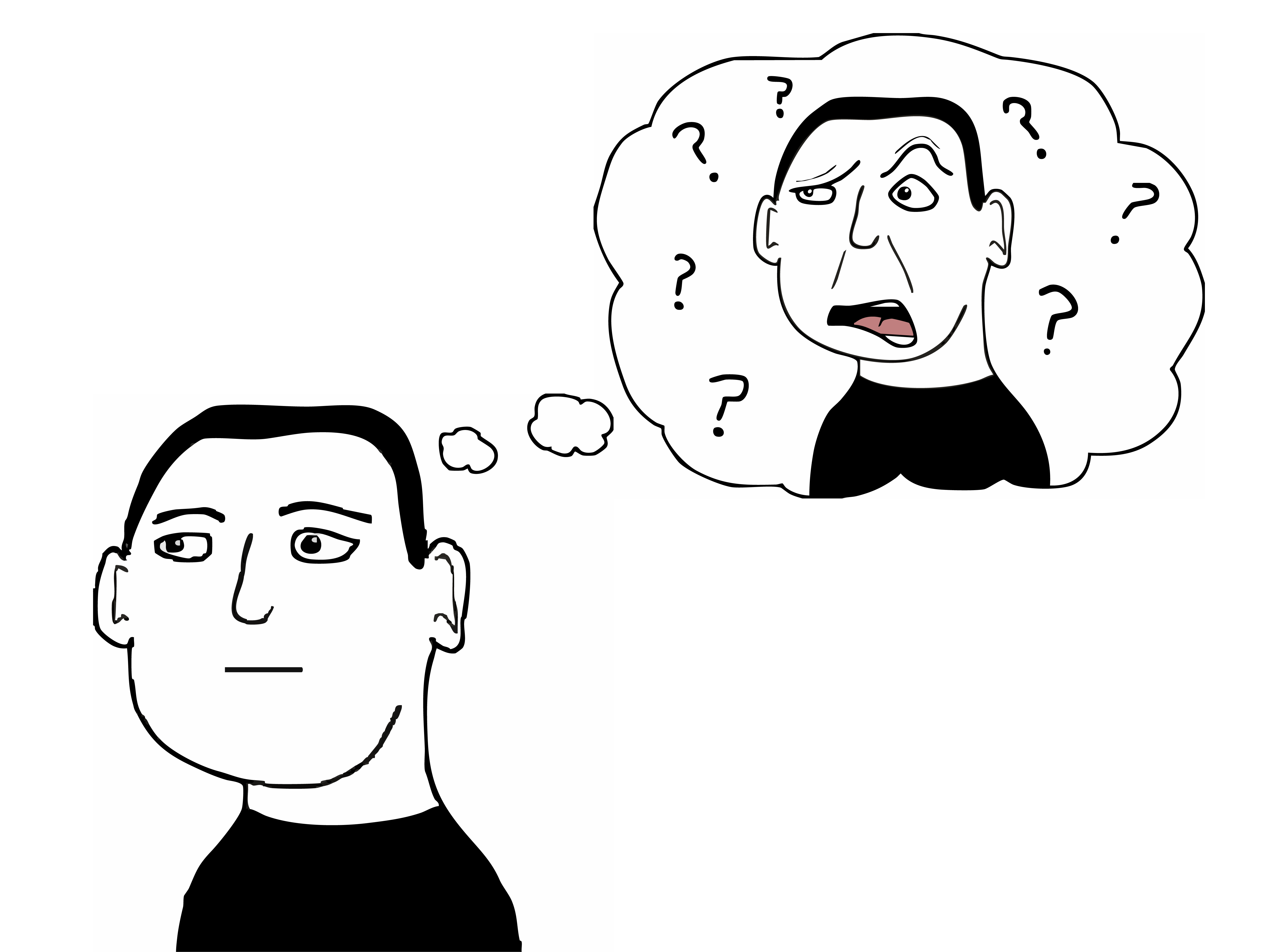 Illustration of a patient wondering what a dentist means, shown in a thought bubble
